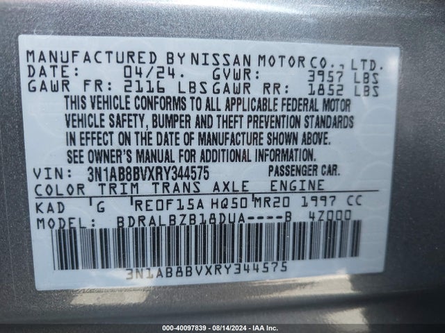 Nissan Sentra S Xtronic Cvt 2024 3N1AB8BVXRY344575 Image 9