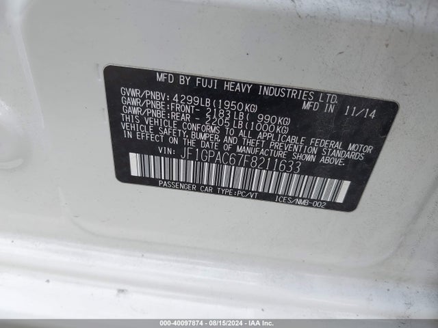 Subaru Impreza 2.0i Premium 2015 JF1GPAC67F8211633 Image 9