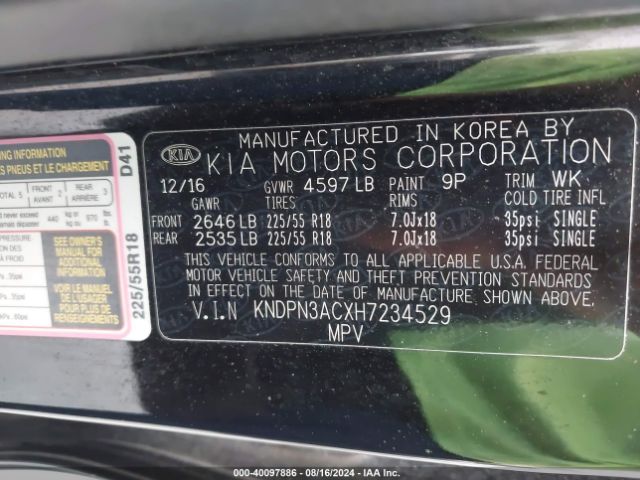 KNDPN3ACXH7234529 KIA Sportage Ex