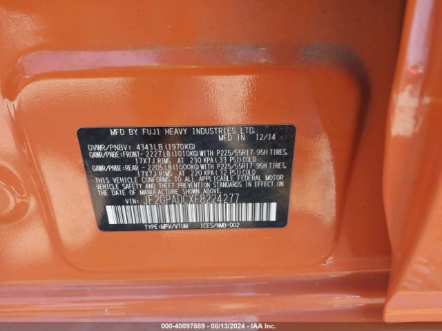 JF2GPADCXF8224277 Subaru Xv Crosstrek 2.0i Premium
