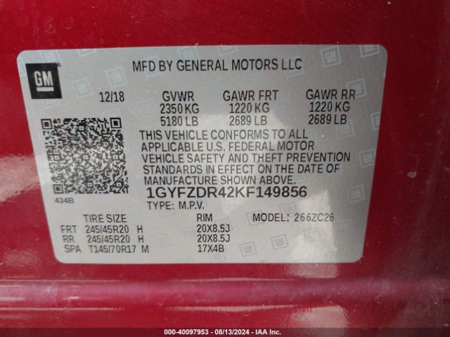 1GYFZDR42KF149856 Cadillac Xt4 Premium Luxury
