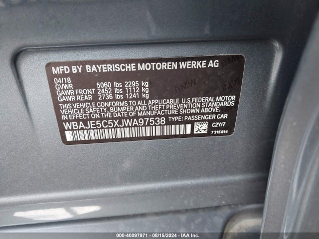 BMW 540I 2018 WBAJE5C5XJWA97538 Image 9