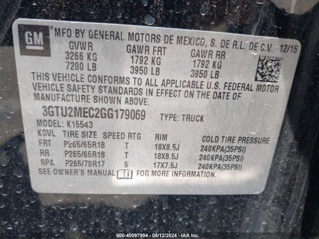 3GTU2MEC2GG179069 GMC Sierra 1500 Sle