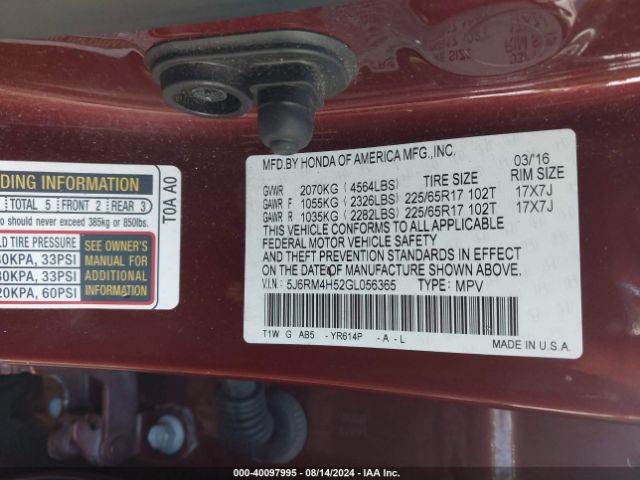 5J6RM4H52GL056365 Honda CR-V EX