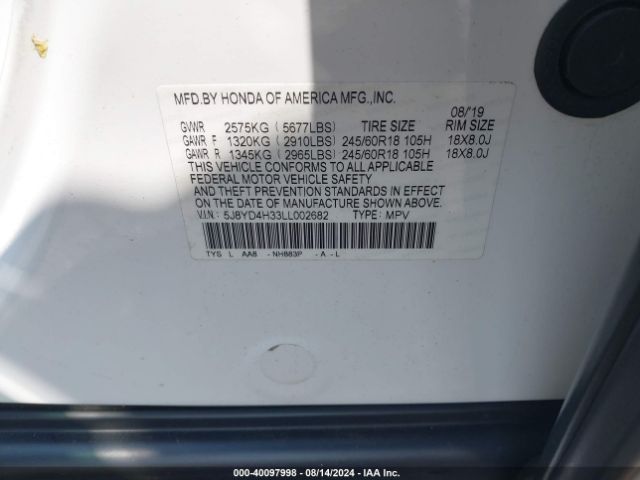 5J8YD4H33LL002682 Acura Mdx Standard