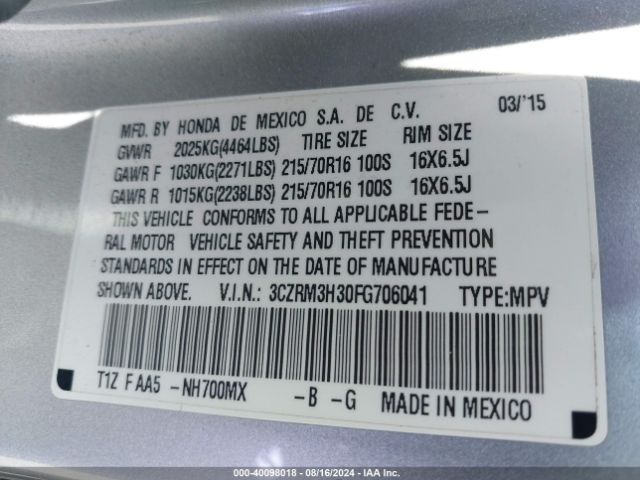 3CZRM3H30FG706041 Honda CR-V LX
