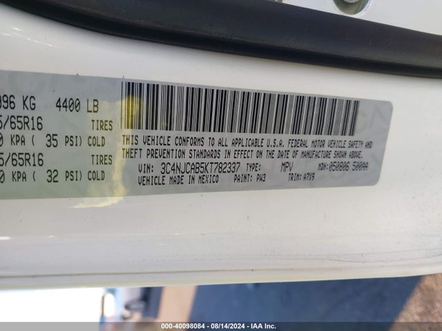 3C4NJCAB5KT782337 Jeep Compass Sport Fwd