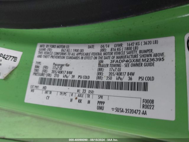 3FADP4GX8EM236395 Ford FIESTA ST