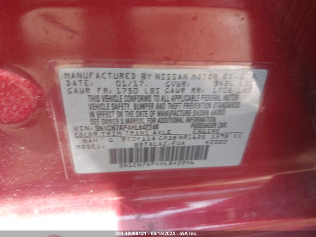 Nissan Versa 1.6 S+ 2017 3N1CN7AP4HL842246 Image 9