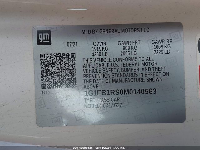 1G1FB1RS0M0140563 Chevrolet Camaro Rwd  1lt