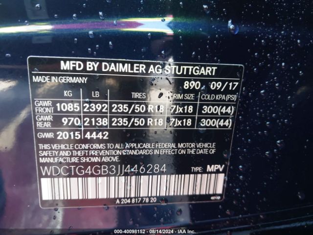 WDCTG4GB3JJ446284 Mercedes-Benz Gla 250 4matic