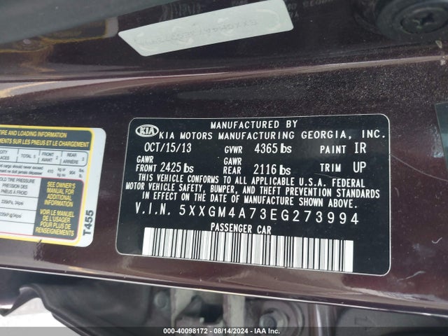 KIA Optima Lx 2014 5XXGM4A73EG273994 Image 9
