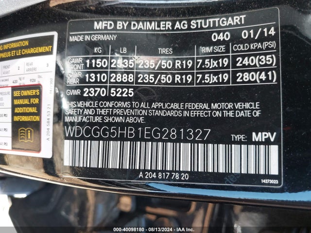 WDCGG5HB1EG281327 Mercedes-Benz GLK 350