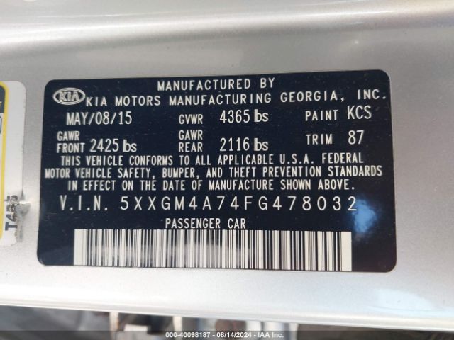 5XXGM4A74FG478032 KIA Optima Lx