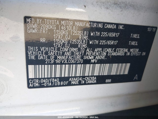 Toyota RAV4 LE 2020 2T3F1RFV3LC067370 Image 9