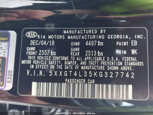 KIA Optima S 2019 5XXGT4L35KG327742 Image 9