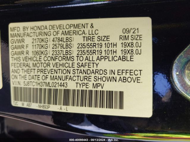 5J8TC1H37ML021443 Acura Rdx Standard