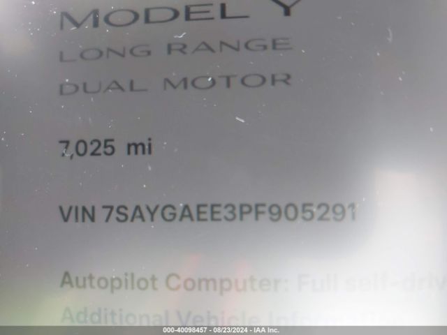 7SAYGAEE3PF905291 Tesla Model Y Awd/long Range Dual Motor All-wheel Drive