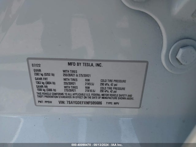 2022 TESLA MODEL Y 7SAYGDEFXNF505686 Photo 8