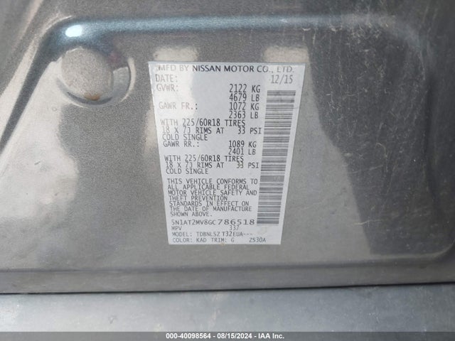 Nissan Rogue Sl 2016 5N1AT2MV8GC786518 Image 9