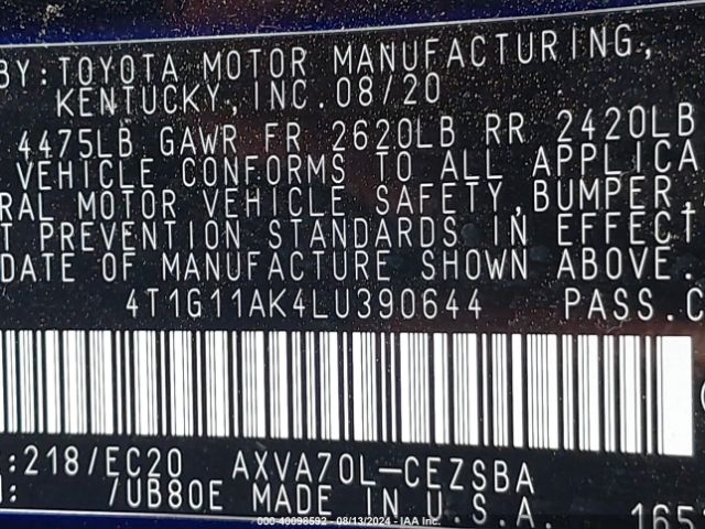 4T1G11AK4LU390644 Toyota Camry Se Nightshade Edition
