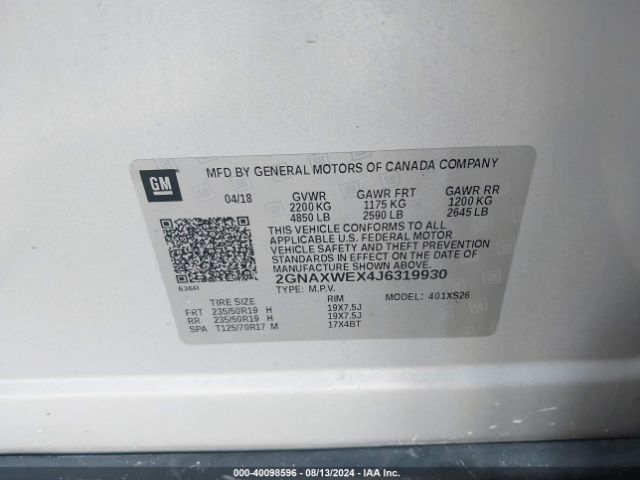 2GNAXWEX4J6319930 Chevrolet Equinox Premier
