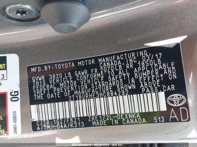 Toyota COROLLA LE 2017 2T1BURHE3HC884292 Image 9