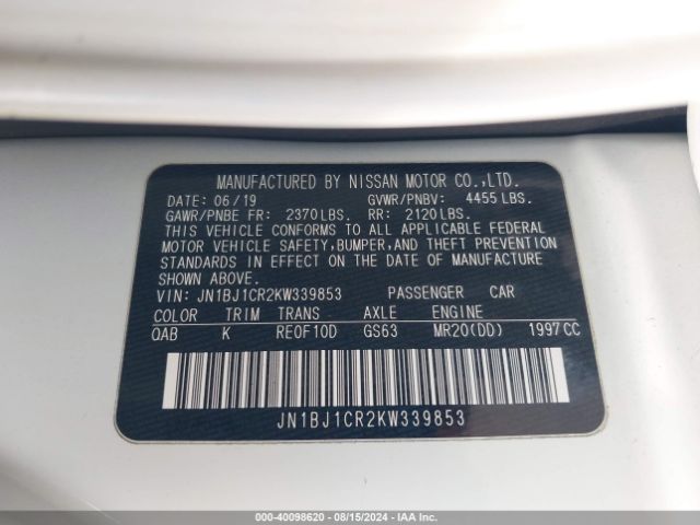 JN1BJ1CR2KW339853 Nissan Rogue Sport Sl