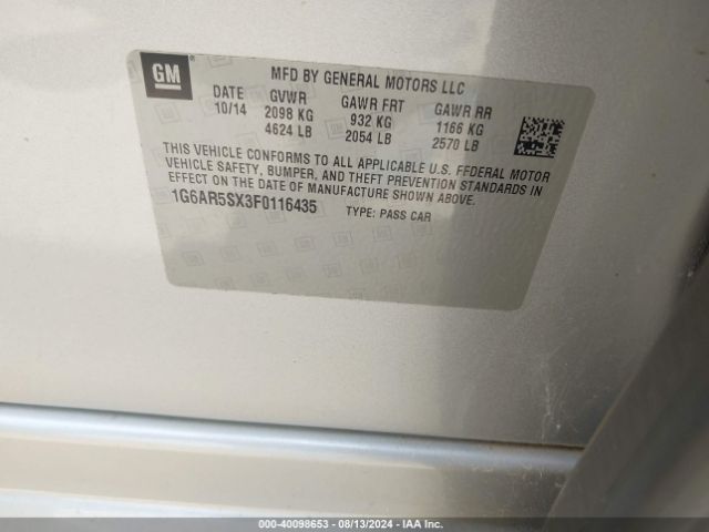 1G6AR5SX3F0116435 Cadillac CTS LUXURY