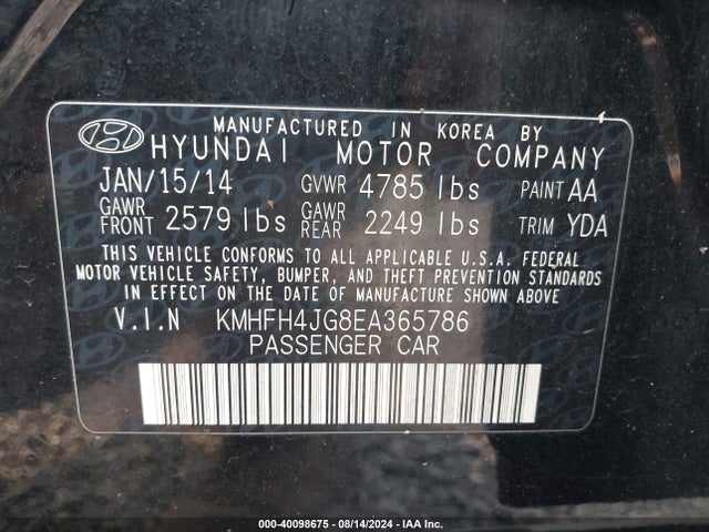 Hyundai Azera Limited 2014 KMHFH4JG8EA365786 Image 9