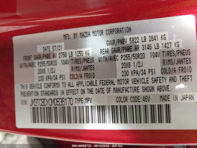 JM3TCBDY0M0536170 Mazda Cx-9 Grand Touring