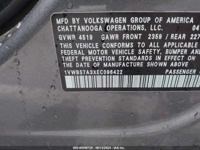 1VWBS7A3XEC096422 Volkswagen Passat 1.8t Se