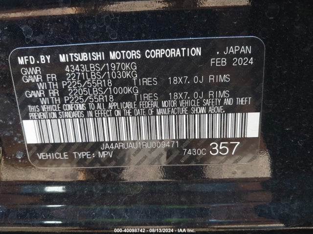 2024 MITSUBISHI OUTLANDER SPORT JA4ARUAU1RU009471 Photo 8