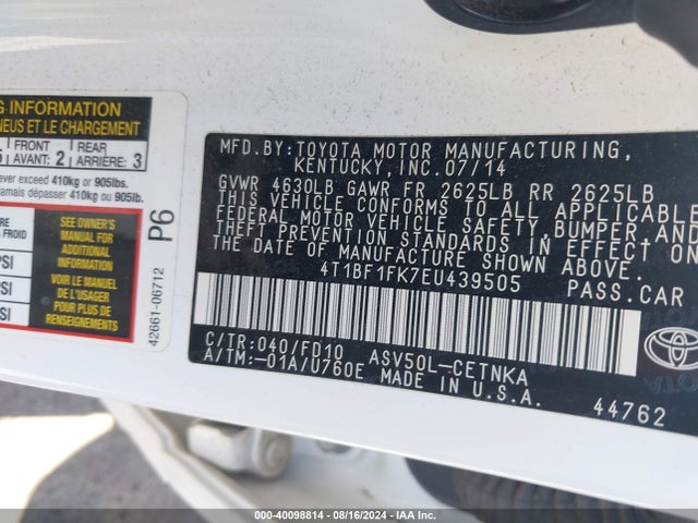 Toyota CAMRY LE 2014 4T1BF1FK7EU439505 Image 9