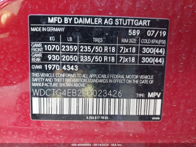 WDCTG4EB2LU023426 Mercedes-Benz GLA 250
