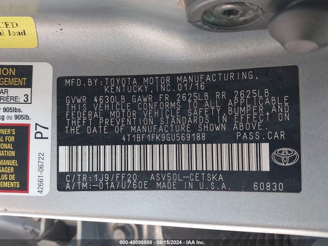 Toyota CAMRY SE 2016 4T1BF1FK9GU569188 Image 9