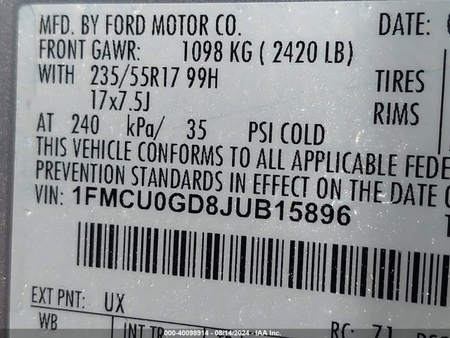 Ford ESCAPE SE 2018 1FMCU0GD8JUB15896 Image 9