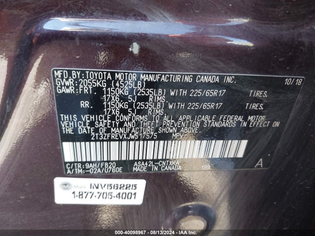 Toyota RAV4 LE 2018 2T3ZFREVXJW517575 Image 9