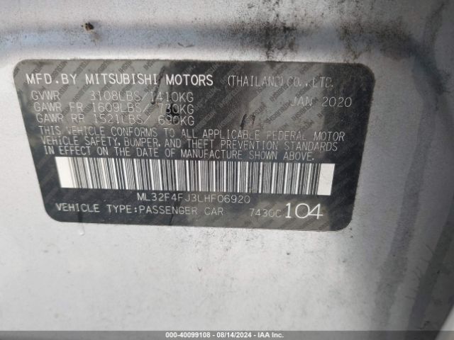 ML32F4FJ3LHF06920 Mitsubishi Mirage G4 Le