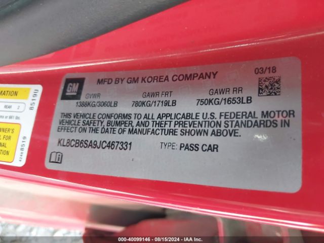 KL8CB6SA9JC467331 Chevrolet Spark Ls Cvt