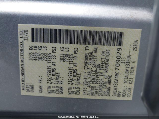 5N1AT3CA4MC709029 Nissan Rogue Sl Fwd