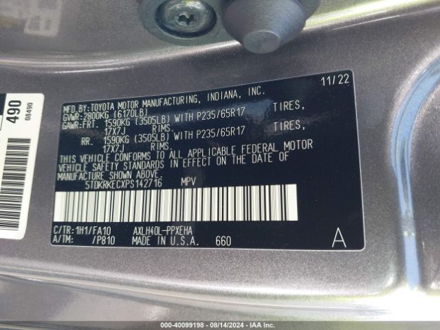5TDKRKECXPS142716 Toyota SIENNA LE