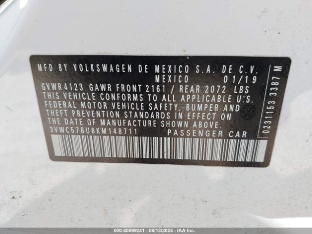 3VWC57BU8KM148711 Volkswagen Jetta 1.4t R-line/1.4t S/1.4t Se