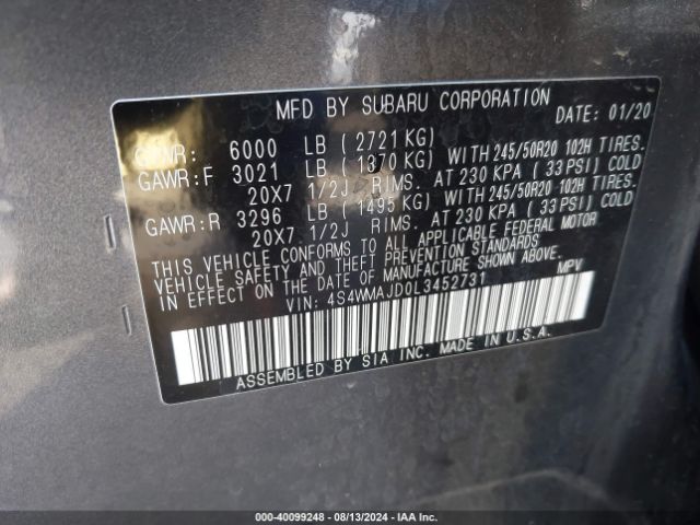 4S4WMAJD0L3452731 Subaru Ascent Limited
