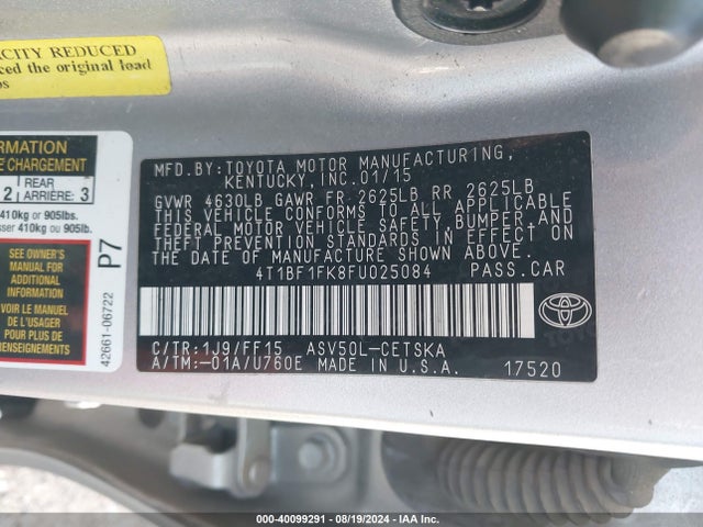 Toyota CAMRY SE 2015 4T1BF1FK8FU025084 Image 9