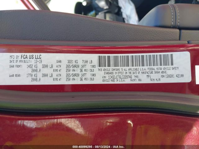 1C4SDJCT6LC229746 Dodge Durango R/t Awd