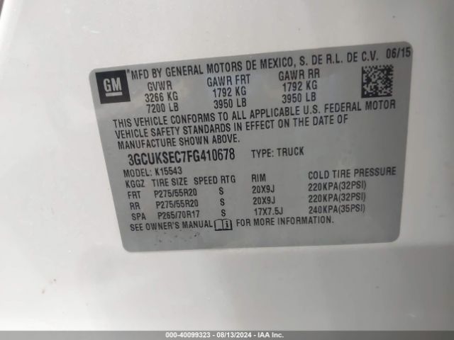 3GCUKSEC7FG410678 Chevrolet Silverado 1500 1lz