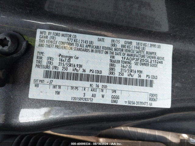 Ford FOCUS SE 2016 1FADP3F25GL215248 Image 9