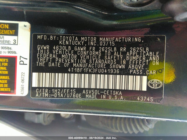 Toyota CAMRY SE 2015 4T1BF1FK3FU041936 Image 9