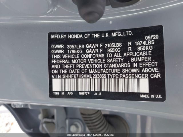 SHHFK7H9XMU203869 Honda Civic Sport Touring